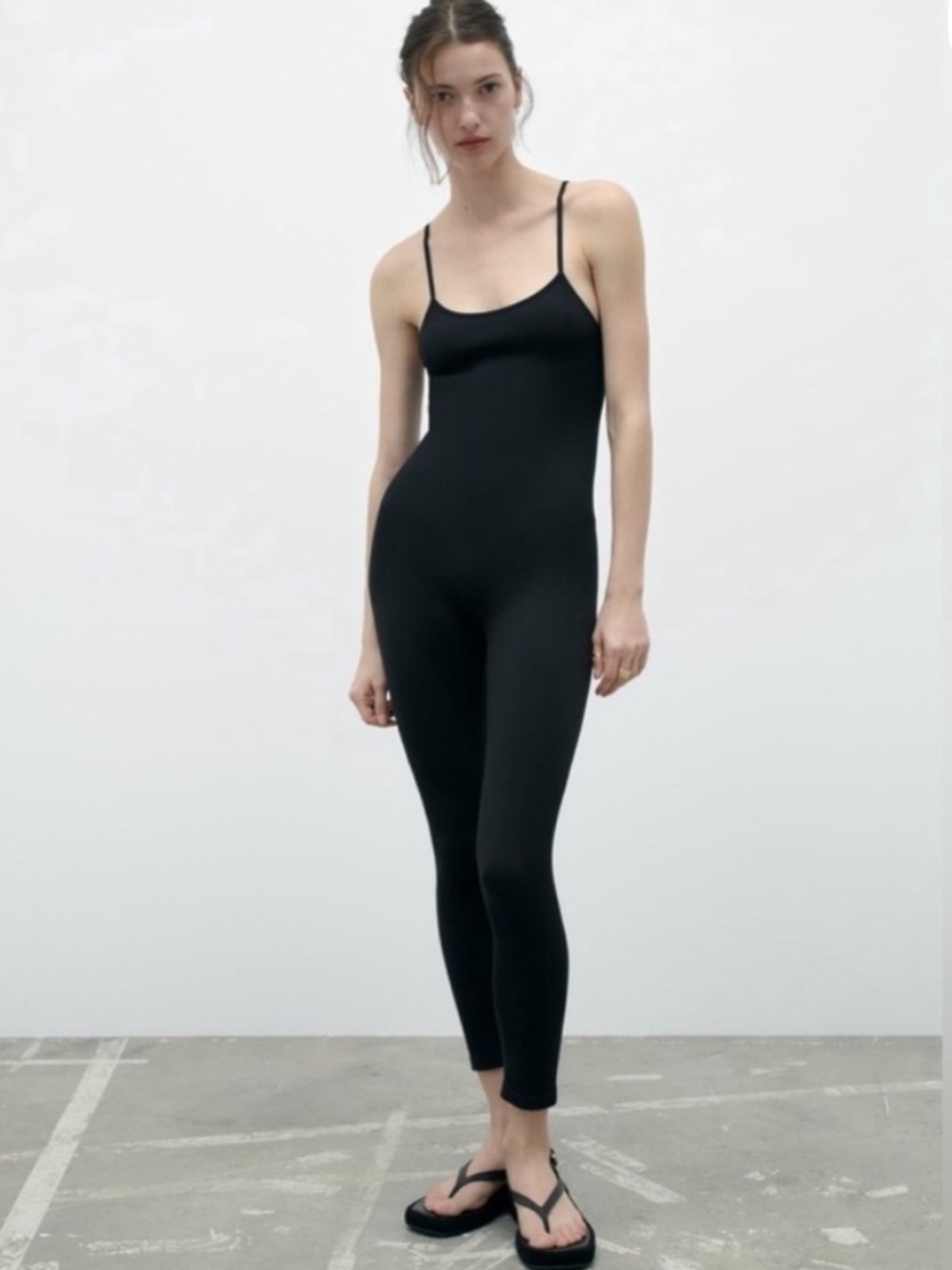 Zara Limitless Contour Black Seamless Long Jumpsuit Tie Straps Bodycon Stretch